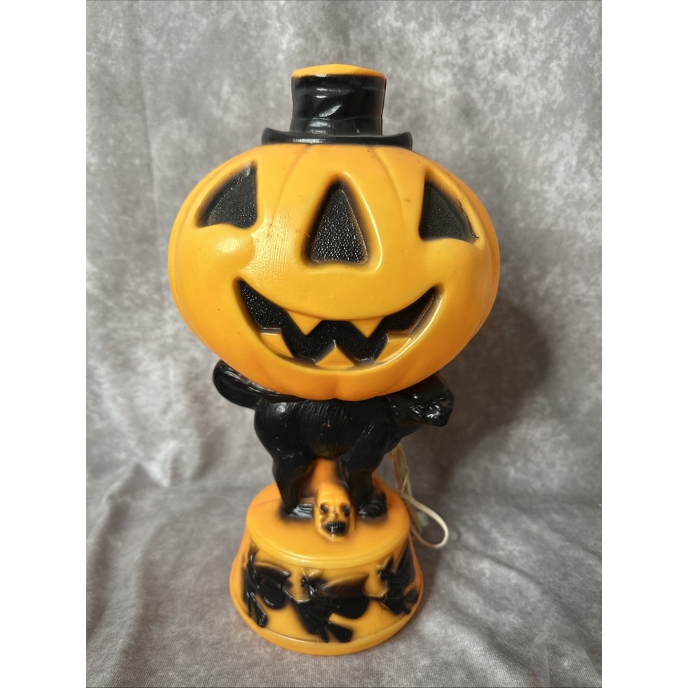 Vintage 1969 Empire Black Cat Skull & Witches Pumpkin Halloween Blow Mold 14"